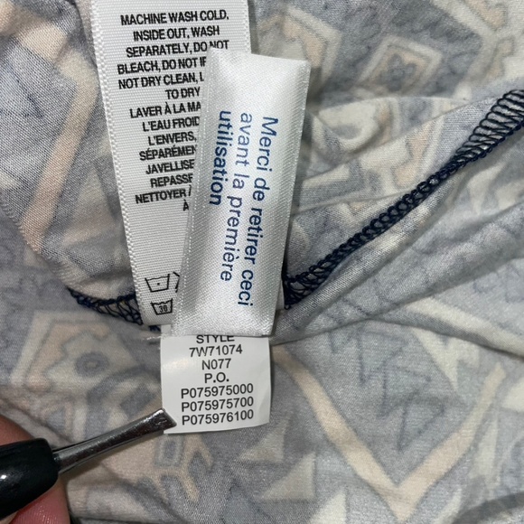 Lucky Brand Geometric/Aztec 3/4 Sleeve Surplice V-Neck Faux Wrap Mini Dress Sz L - Picture 15 of 15